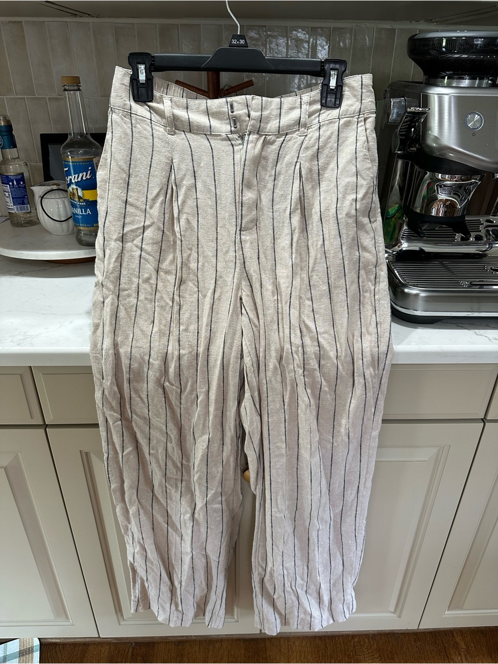 A new day Beige and Black Striped Wide-Leg Trousers, new with tag attached